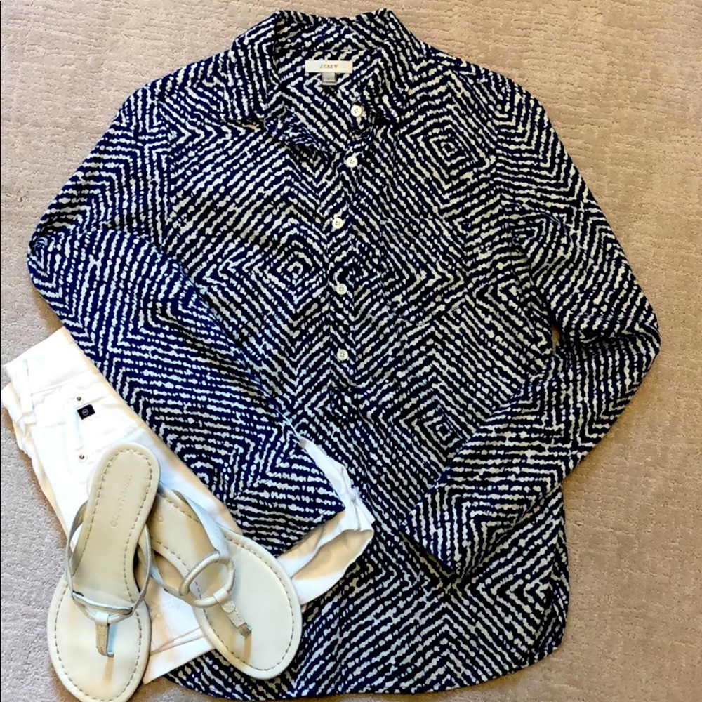 J. Crew Blue Linen Button Up Top
